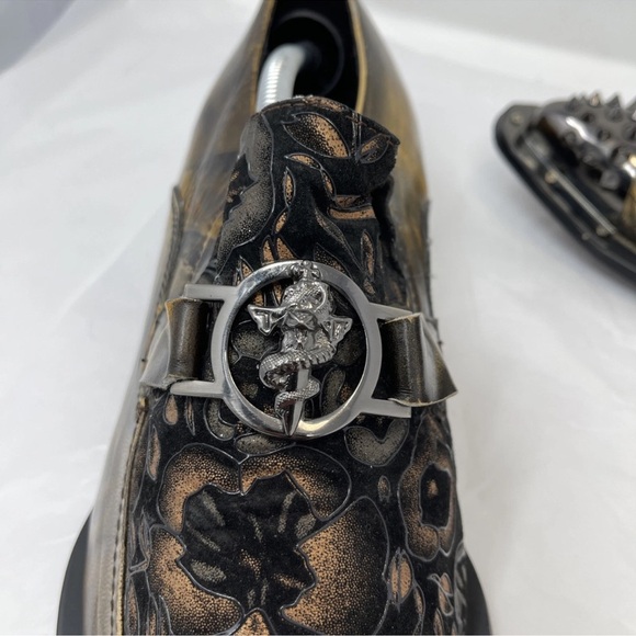 Fiesso by Aurelio Garcia Men Sz 12 Steampunk Floral Goth Spike Metal Tip Loafer - Picture 6 of 13